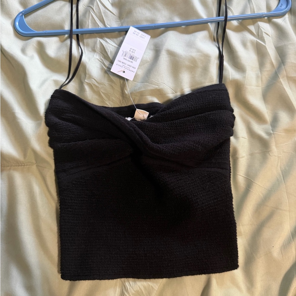 American Eagle Outfitters Black Twist-Front Cropped Tank